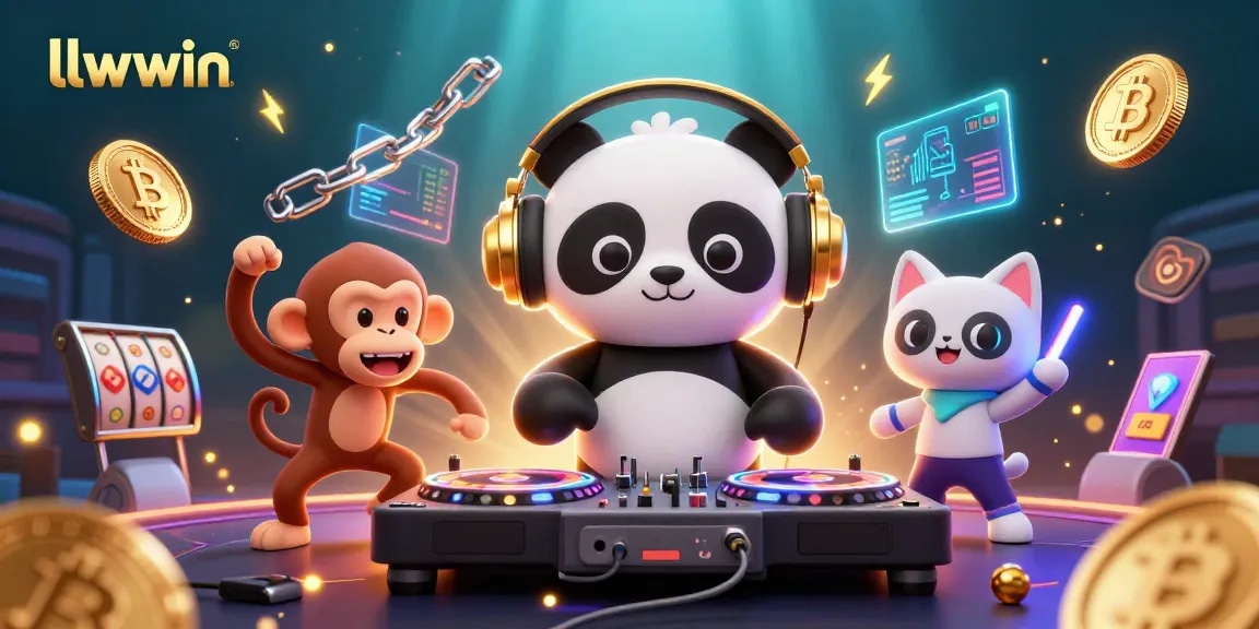 Spin the reels with llwwin at this vibrant casino-themed party featuring a DJ panda and lively characters.