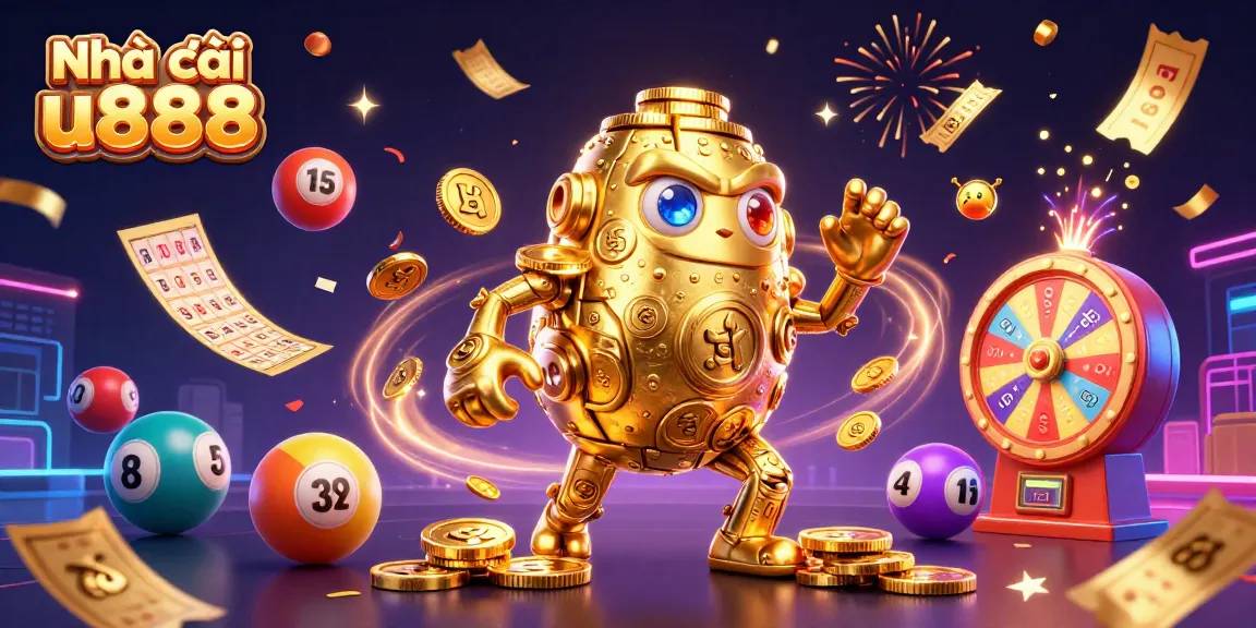 Engage with Nhà cái u888 through vibrant games illustrated amidst colorful lottery elements.