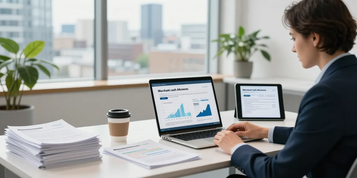 Consultation for merchant cash advance London with financial advisor at modern office desk.