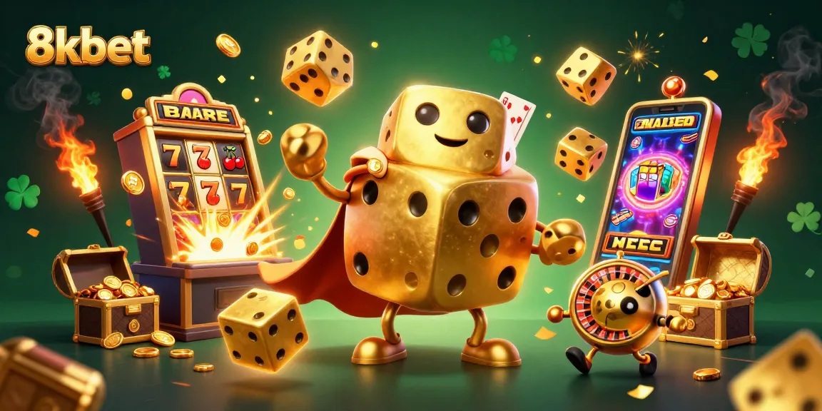 Win big with 8kbet as you enter a vibrant casino world filled with golden dice and jackpots.
