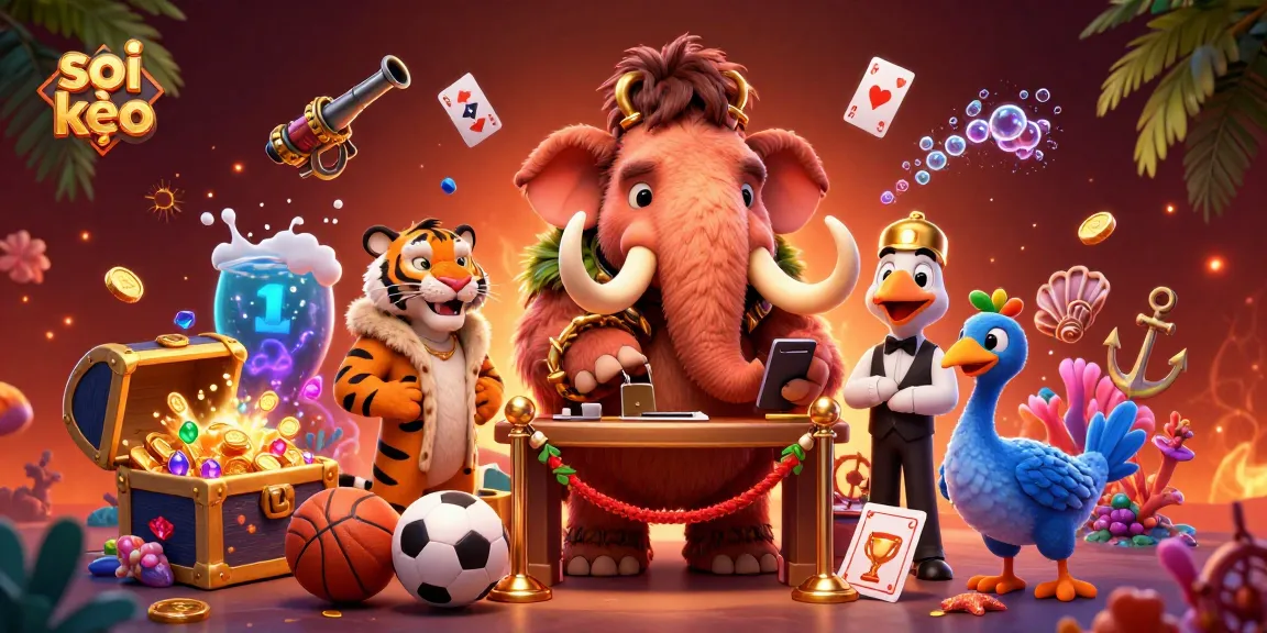 Soi kèo sports betting scene featuring a woolly mammoth bouncer checking IDs amid dynamic gambling elements.