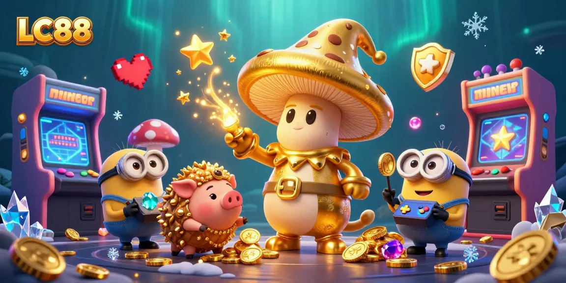 Experience the thrill of LC88 with golden wizardry and treasure hunting in a vibrant casino scene.