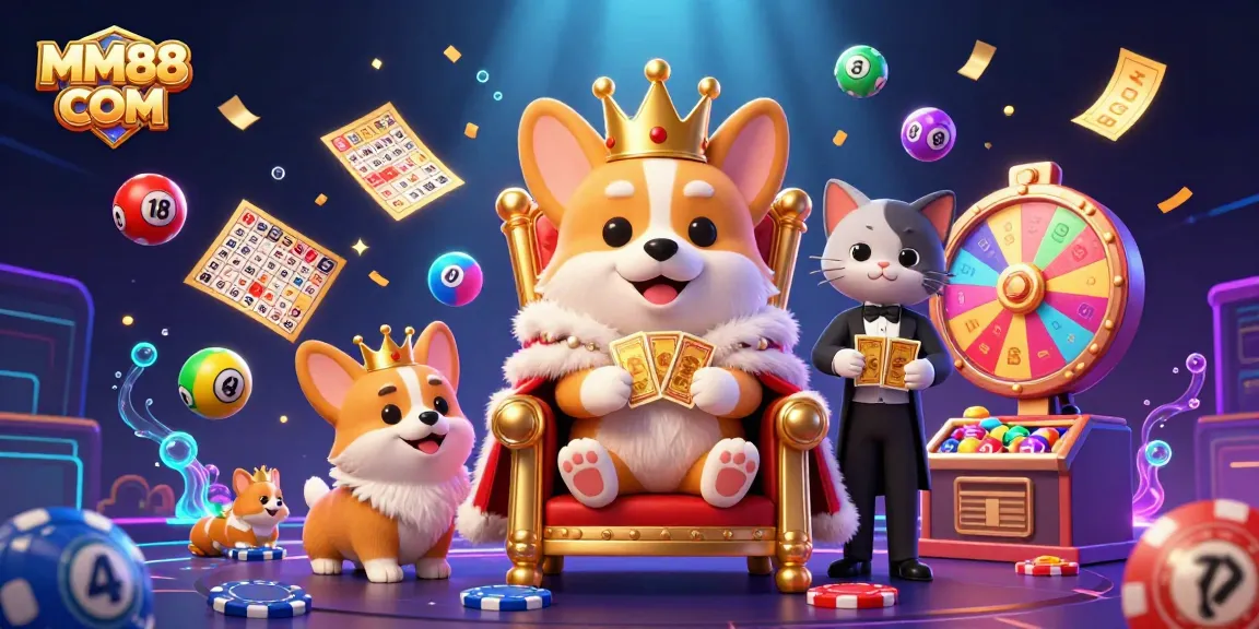 Experience the excitement at MM88 COM with a vibrant 3D casino scene highlighting gaming elements.