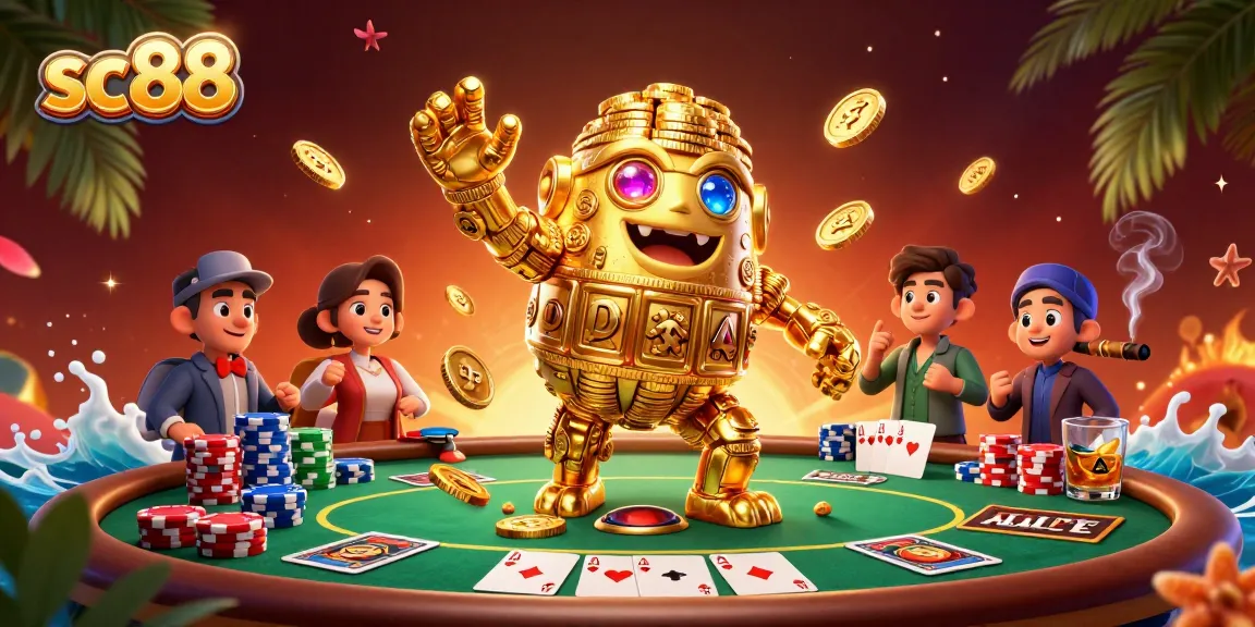 Engaging scene with the sc88 golden golem and poker elements showcasing excitement and winning potential.