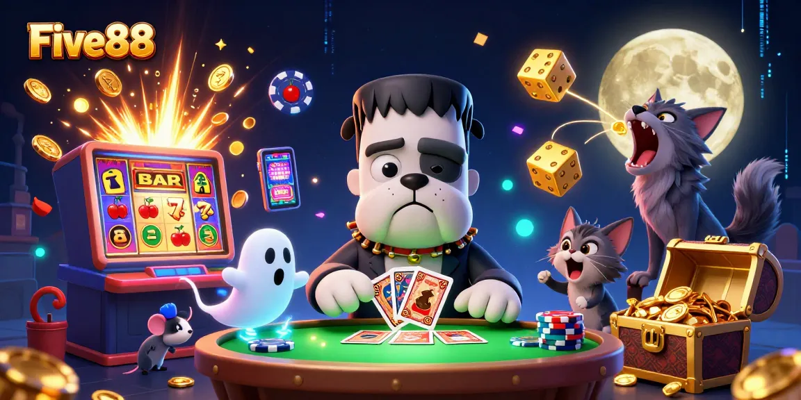 Five88 casino showcases thrilling slots, vibrant games, and electrifying action in an engaging illustration.