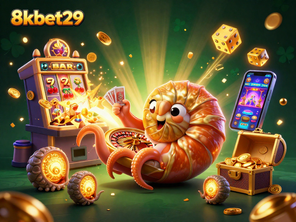 Experience the vibrant thrill of gaming at 8kbet29 with a captivating 3D casino illustration.