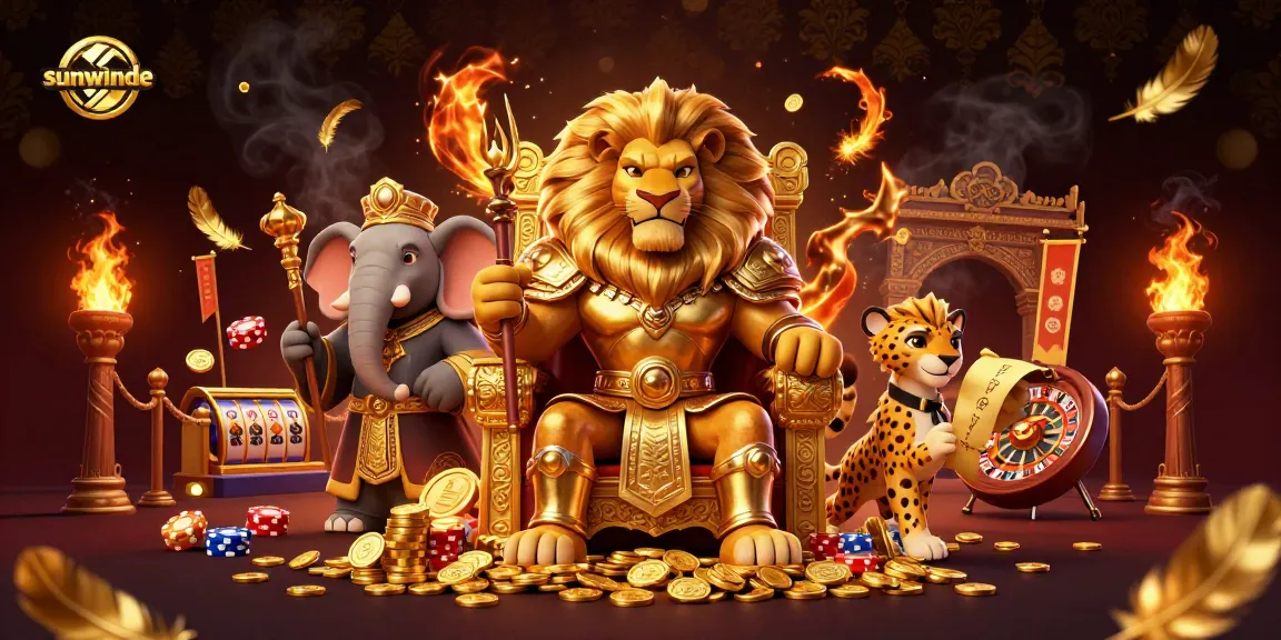 Experience thrilling gameplay at sunwinde with vibrant casino characters amid swirling gold coins.