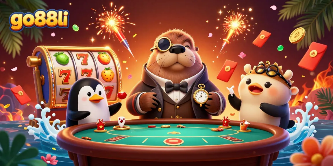 Experience the thrill of gambling at go88li with a walrus and penguin in an underwater casino scene.