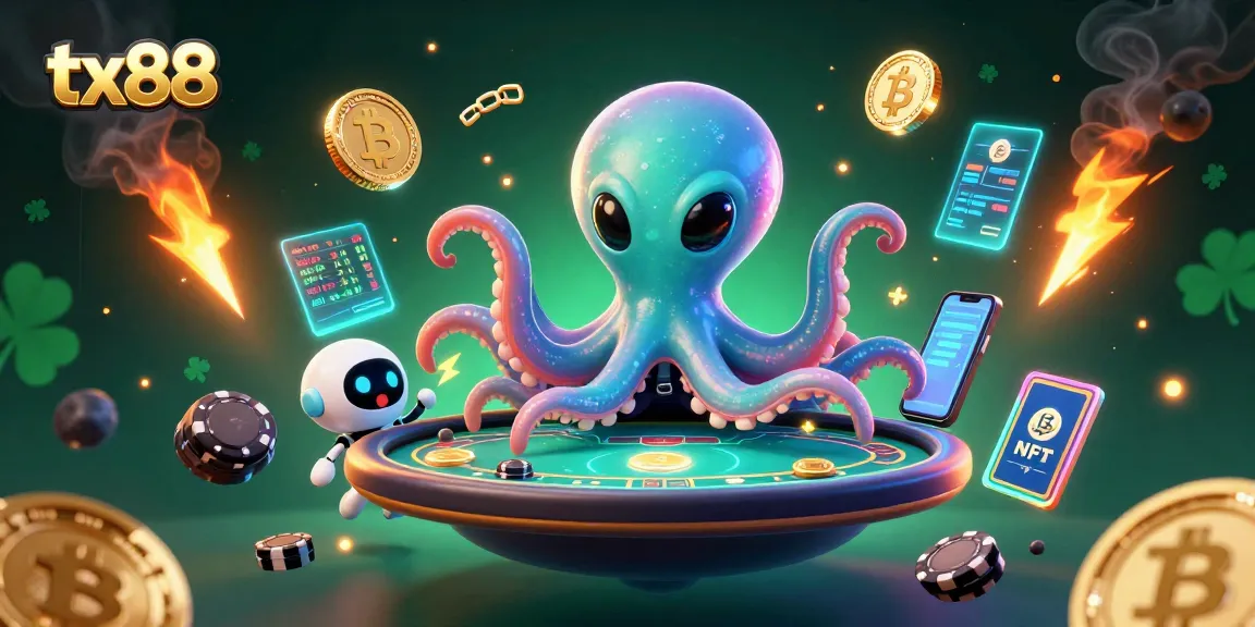 Experience thrilling poker action with tx88 in a vibrant 3D space casino featuring an alien octopus and a tiny robot.