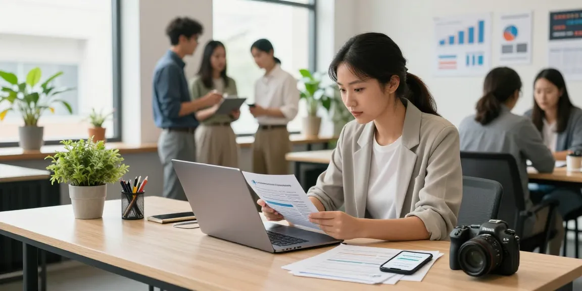 Small business owner reviewing options for an instant merchant cash advance in a stylish office.
