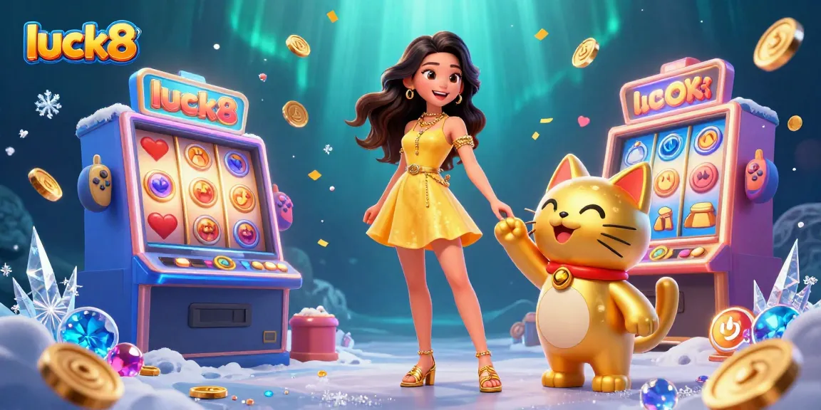 Experience luck8's vibrant casino world with golden cats, colorful slots, and joyful interactions.