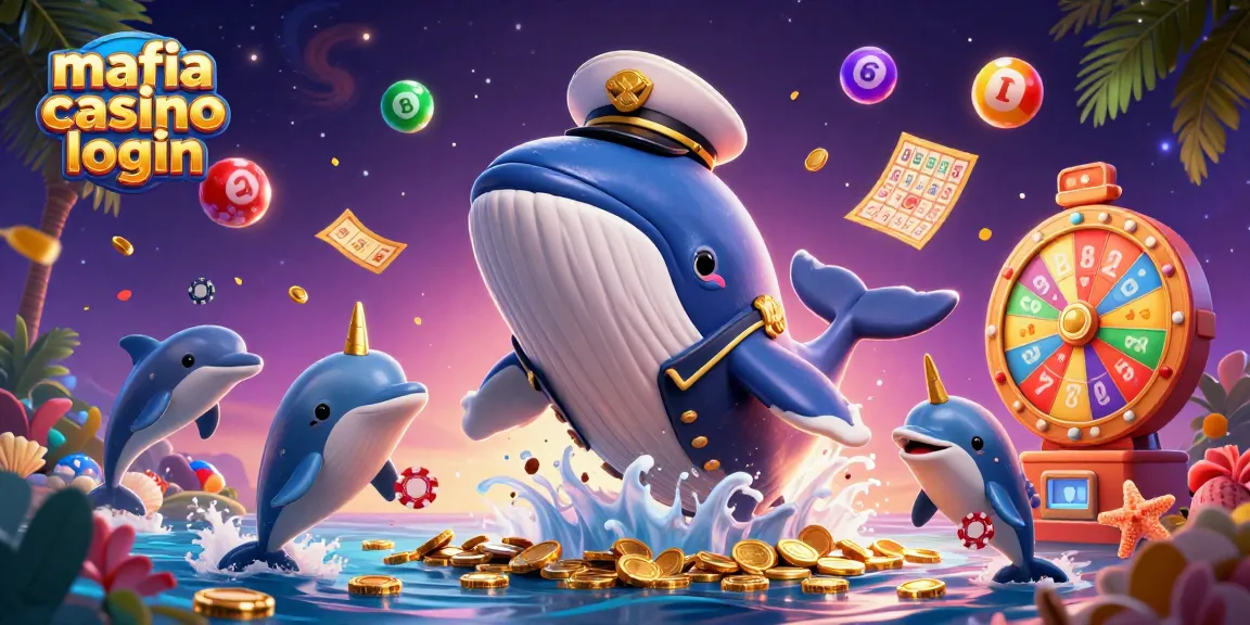 Experience seamless gaming with mafia casino login, surrounded by vibrant casino elements and playful sea creatures.