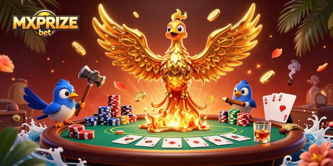 Experience the thrill of the MXPRIZE bet with a molten golden phoenix and vibrant casino elements.