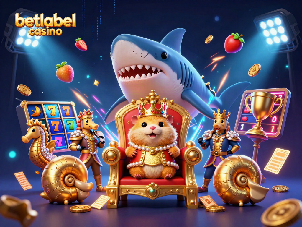 Experience the excitement of betlabel casino with a dynamic illustration of a hamster king and casino elements.